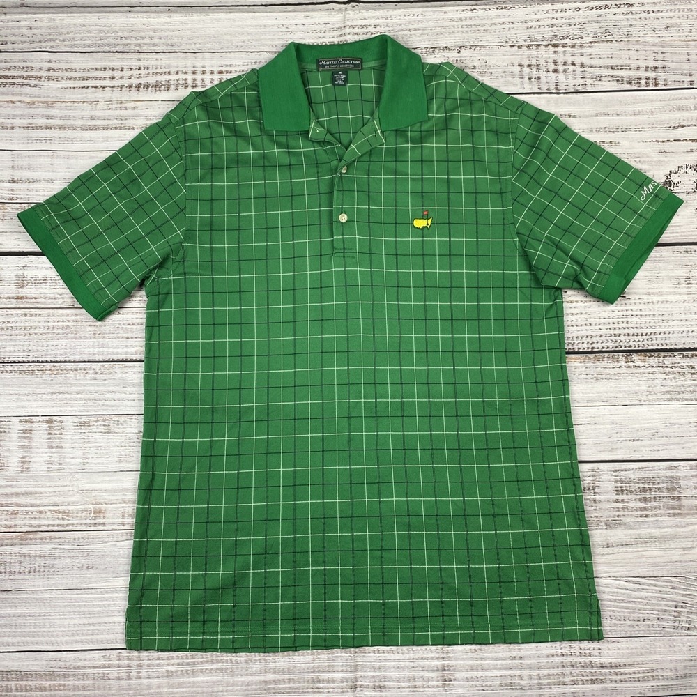 Masters Collection Golf Polo Shirt Logo Green White Med 60s Two Ply Mercerized